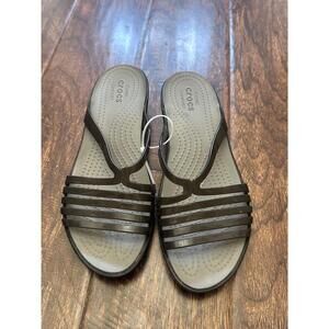 Crocs Womens W8 Black Gray Brooklyn Low Wedge LiteRide Comfort Casual